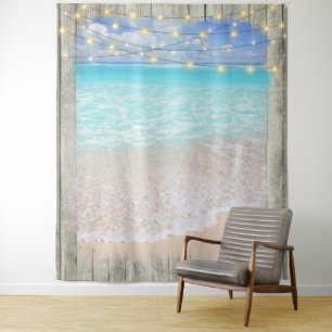 Rustic Wood Beach Wedding Backdrop Tapestry