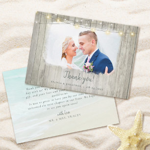 Rustic Wood Beach Wedding Photo Thank You