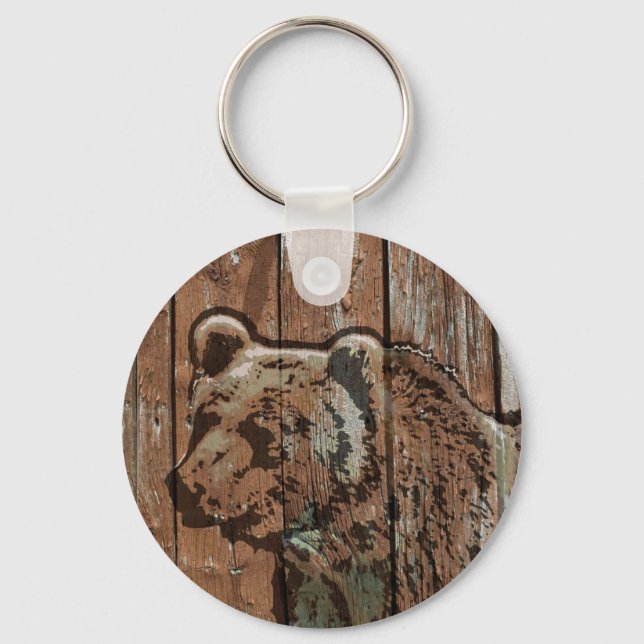 Rustic wood bear keychain (Front)