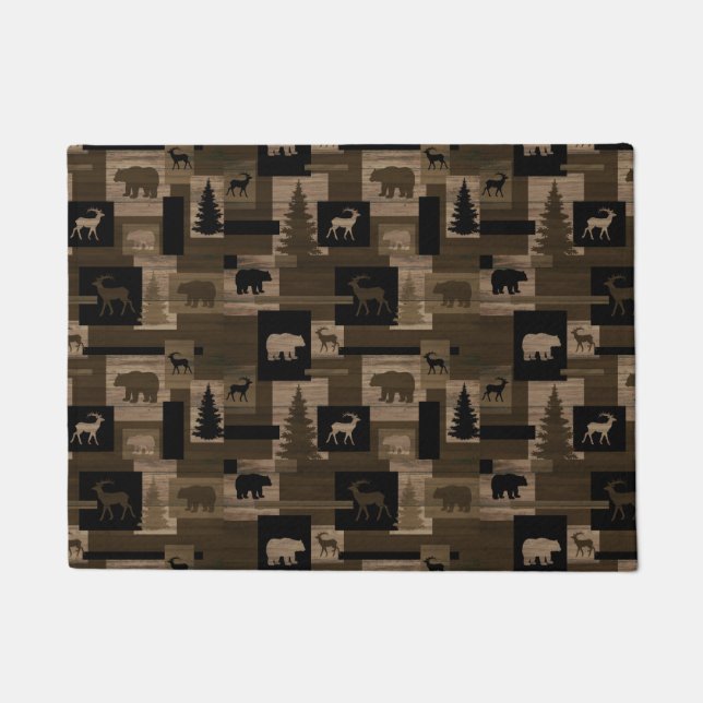 Rustic wood bear moose pattern door mat (Front)