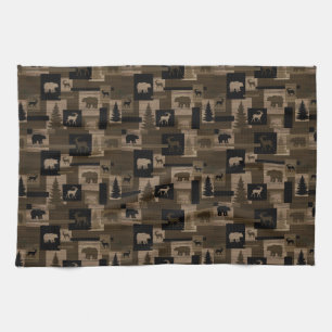 Rustic wood bear moose pattern kitchen towel