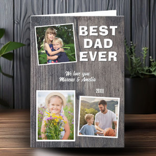 Rustic Wood Best Dad 3 Photo Collage Father's Day Holiday Card