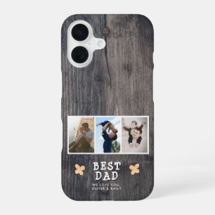 Rustic Wood Best Dad 3 Photo Collage Keepsake iPhone 16 Case