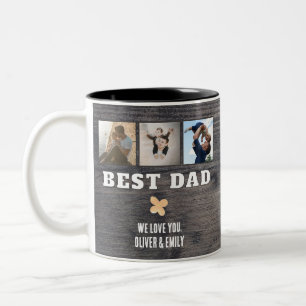 Rustic Wood Best Dad 3 Photo Collage Keepsake  Two-Tone Coffee Mug