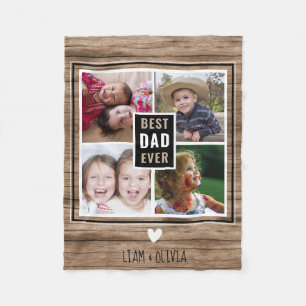Rustic Wood Best Dad Ever 4 Photo Collage Fleece Blanket