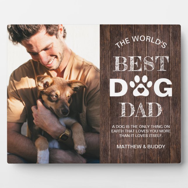 Rustic Wood 'Best Dog Dad' Photo & Quote Plaque (Front)
