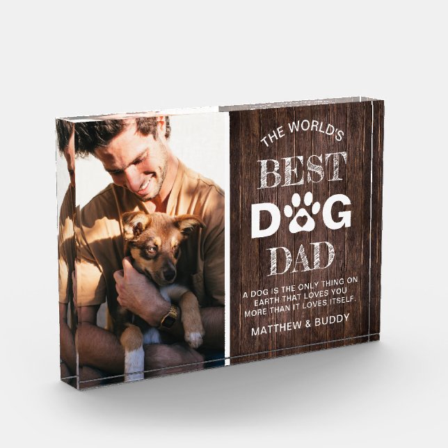 Rustic Wood 'Best Dog Dad' Quote Photo Block (Left)