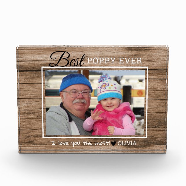 Rustic Wood Best Poppy Ever Grandpa Photo Block (Front)