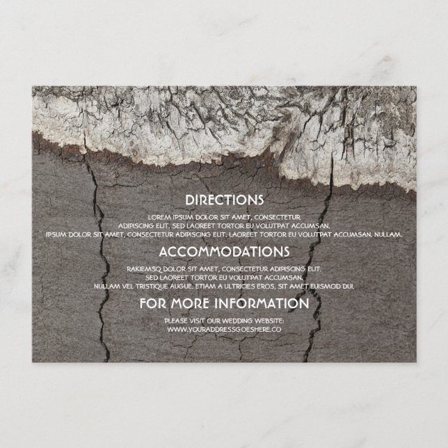 Rustic Wood Birch Bark Tree Wedding Details Enclosure Card (Front)