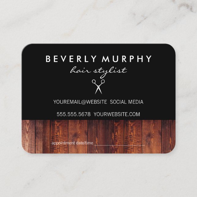 Rustic Wood Black with Shear Logo Appointment (Front)