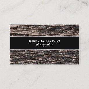 Rustic Wood & Black with Silver Lining Business Card