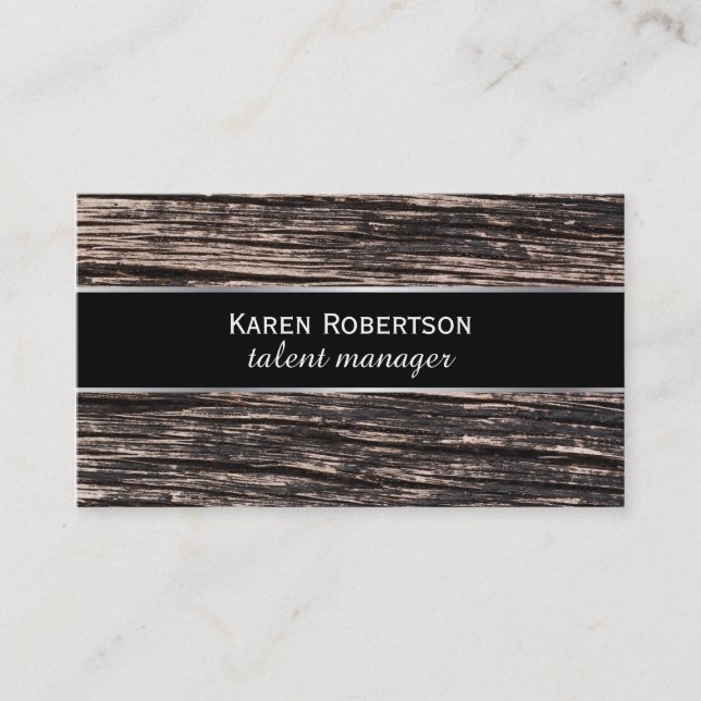 Rustic Wood & Black with Silver Lining Business Card (Front)