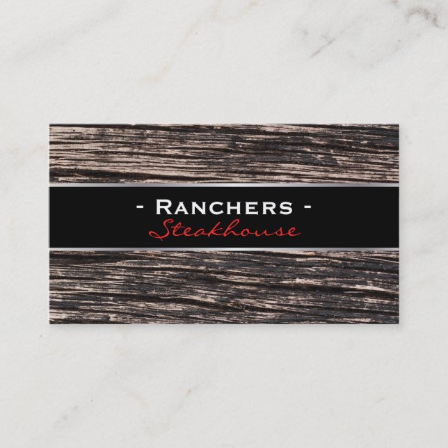 Rustic Wood & Black with Silver Lining Business Card (Front)