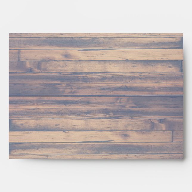 Rustic wood blue accent standard card envelopes (Front)