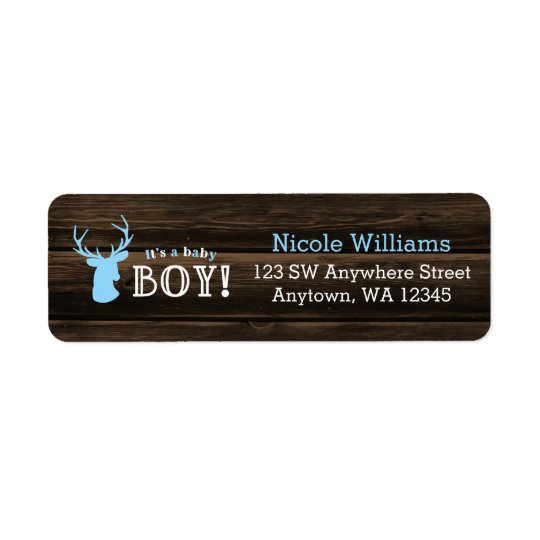 Rustic Wood Blue Deer Boy Baby Shower Return Address Label