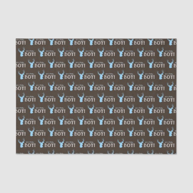 Rustic Wood Blue Deer Boy Baby Shower Tissue Paper (Front)