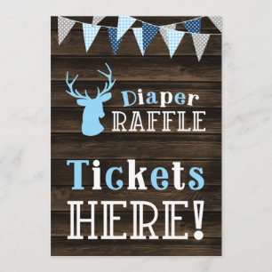Rustic Wood Blue Deer Diaper Raffle Ticket Sign Invitation