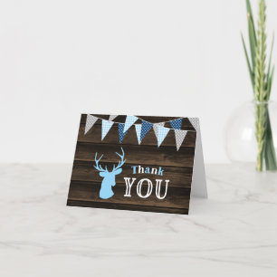 Rustic Wood Blue Deer Thank You Card