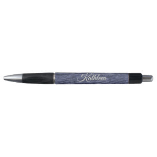 Rustic Wood Blue Monogrammed Name Pen