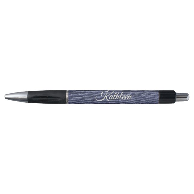 Rustic Wood Blue Monogrammed Name Pen (Front)