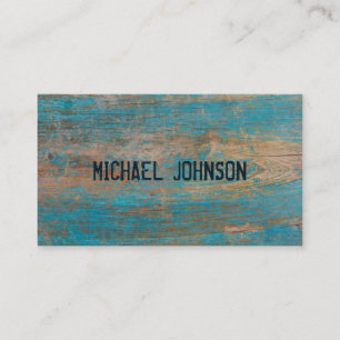 Rustic Wood Blue Peeling Paint Grunge Font Style Business Card