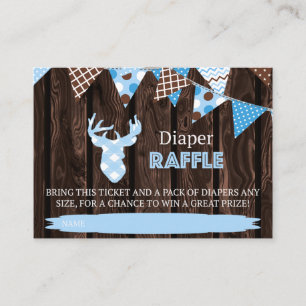 Rustic Wood Blue Plaid Deer Diaper Raffle Ticket Enclosure Card