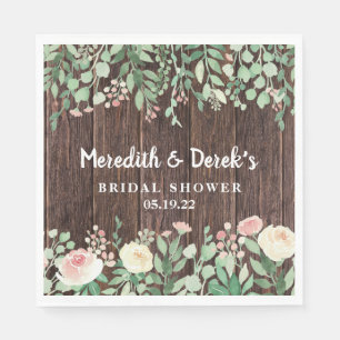 Rustic Wood Blush Floral Bridal Shower Napkin