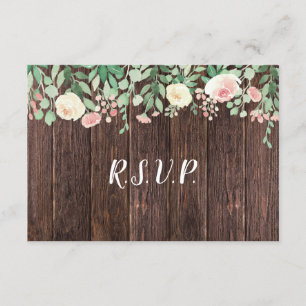 Rustic Wood Blush Floral buffet wedding RSVP Invitation