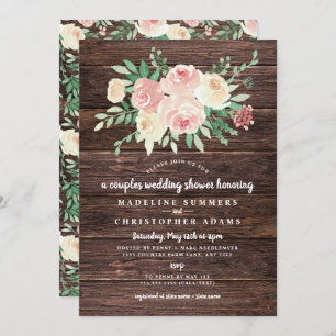 Rustic Wood Blush Floral couples wedding shower Invitation