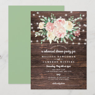 Rustic Wood Blush Floral rehearsal dinner Invitation