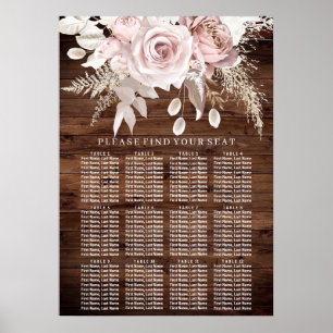 Rustic Wood Blush Floral Wedding Seating Chart