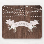 Rustic wood blush ribbon monogram mouse pad<br><div class="desc">Our "rustic country" collection features grey and walnut wood plank background with light blush string lights and transparent mason jar holding a bouquet of meadow blush flowers. This gentle yet rustic collection is beautiful for outdoor country weddings but also has a dose of elegance due to a choice of pastel...</div>