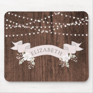 Rustic wood blush ribbon monogram mouse pad