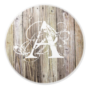Rustic Wood Boards with Shabby Chic Monogram Ceramic Knob
