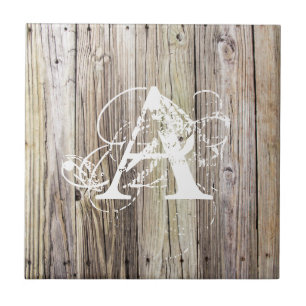 Rustic Wood Boards with Shabby Chic Monogram Tile