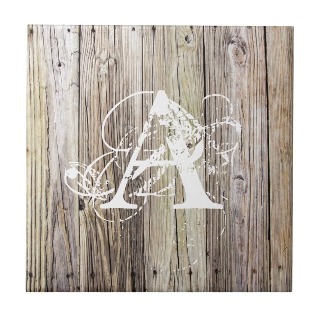 Rustic Wood Boards with Shabby Chic Monogram Tile (Front)