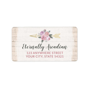 Rustic Wood Bohemian Floral Arrow Pink Address Label