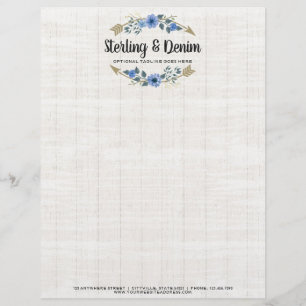 Rustic Wood & Bohemian Watercolor Floral Arrows Letterhead