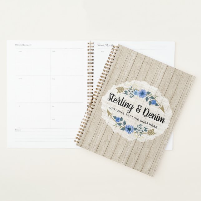 Rustic Wood & Bohemian Watercolor Floral Arrows Planner (Display)