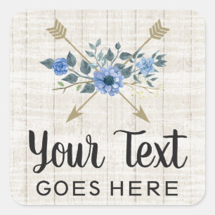 Rustic Wood & Bohemian Watercolor Floral Arrows Square Sticker