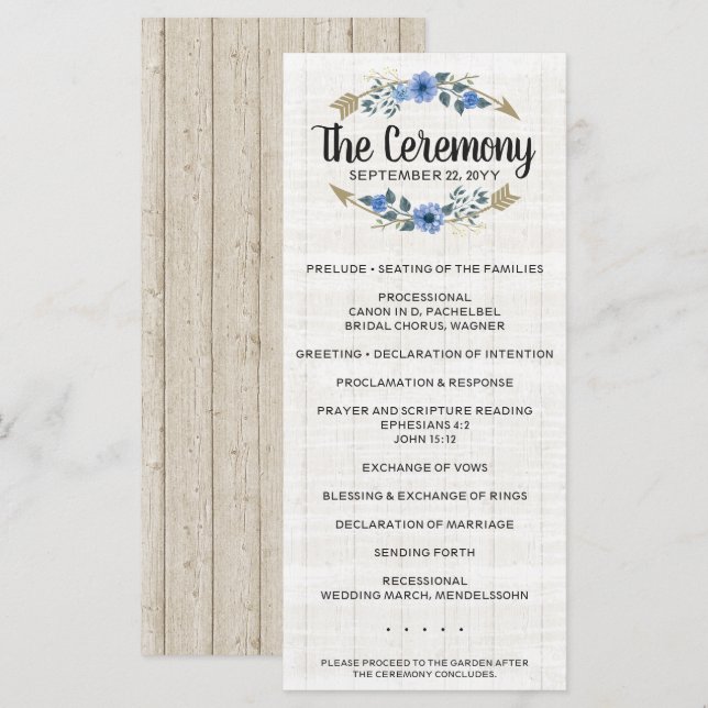 Rustic Wood Boho Arrows & Floral Wedding Program (Front/Back)