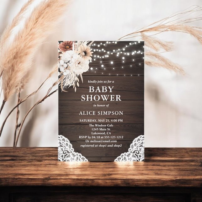 Rustic Wood Boho Floral Baby Shower Invitation (Creator Uploaded)