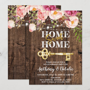 Rustic Wood Boho Floral Housewarming Invitation