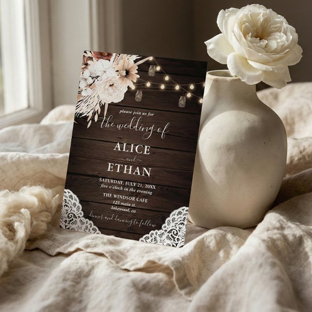 Rustic Wood Boho Flowers Fall Wedding Invitation (Creator Uploaded)