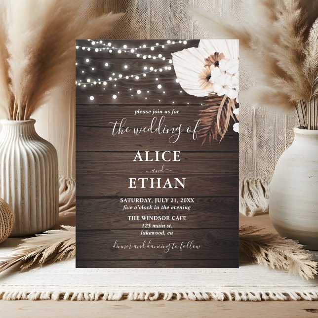 Rustic Wood Boho Tropical Flowers Summer Wedding Invitation (Creator Uploaded)