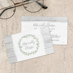 Rustic Wood & Botanical Leaf Branches Green Wreath Business Card