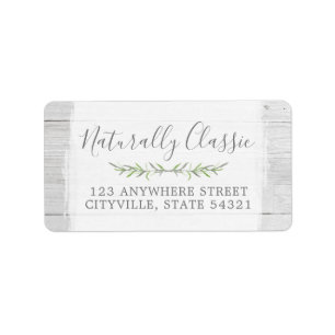 Rustic Wood & Botanical Leaf Branches Green Wreath Label