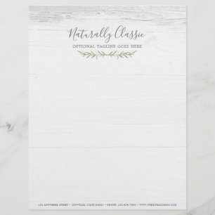 Rustic Wood & Botanical Leaf Branches Green Wreath Letterhead
