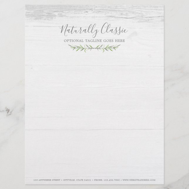 Rustic Wood & Botanical Leaf Branches Green Wreath Letterhead (Front)