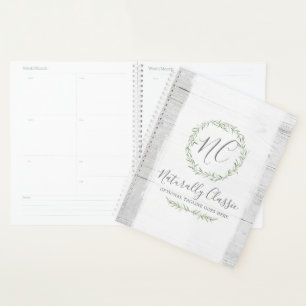 Rustic Wood & Botanical Leaf Branches Green Wreath Planner